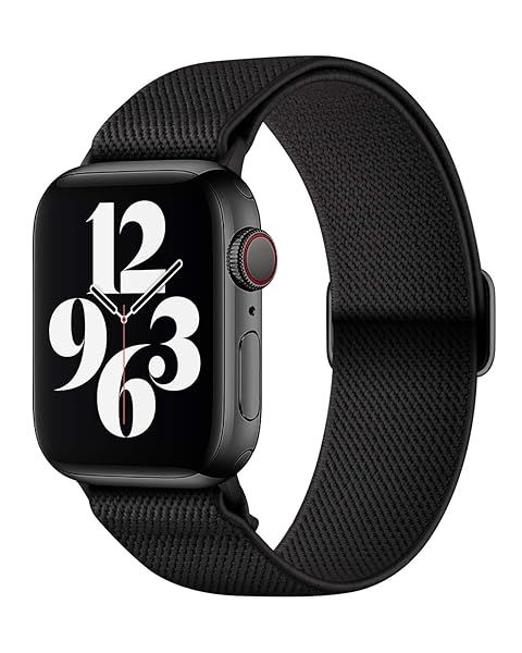 AMANECER Stretchy Nylon Watch Bands for Apple Watch Series 10 9 8 7 6 5 4 SE 2 1 Adjustable Braided Elastic Sport Loop Matte Black