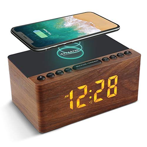 ANJANK Digital LED Alarm Clock with FM Radio & Fast Wireless Charger - Perfect for iPhone/Samsung, 5-Level Dimmer & USB Port
