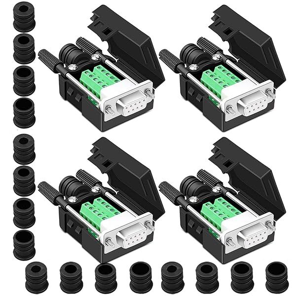 ANMBEST 4PCS DB9 Female Breakout Connector - Solderless RS232 D-SUB Adapter with Case & Long Bolts