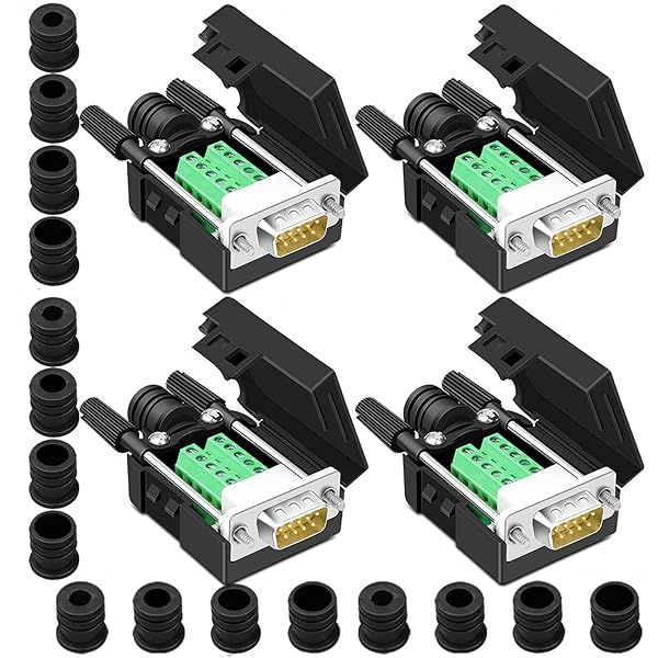 ANMBEST 4PCS DB9 Male Breakout Connector - Solderless RS232 D-SUB 9-Pin Adapter with Case & Long Bolts