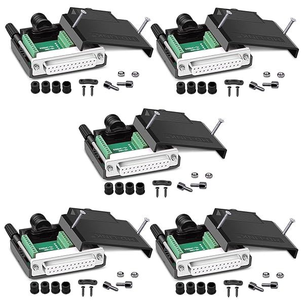 ANMBEST 5PCS DB25 Solderless Connector - RS232 D-SUB 25-Pin Female Adapter Breakout Board with Case & Long Bolts