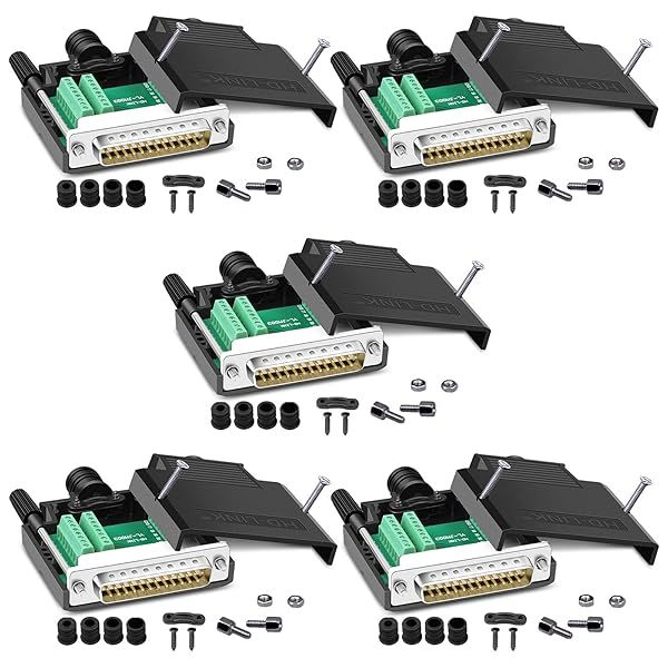 ANMBEST 5PCS DB25 Solderless Connector - RS232 D-SUB 25-Pin Male Adapter Breakout Board with Case & Long Bolts