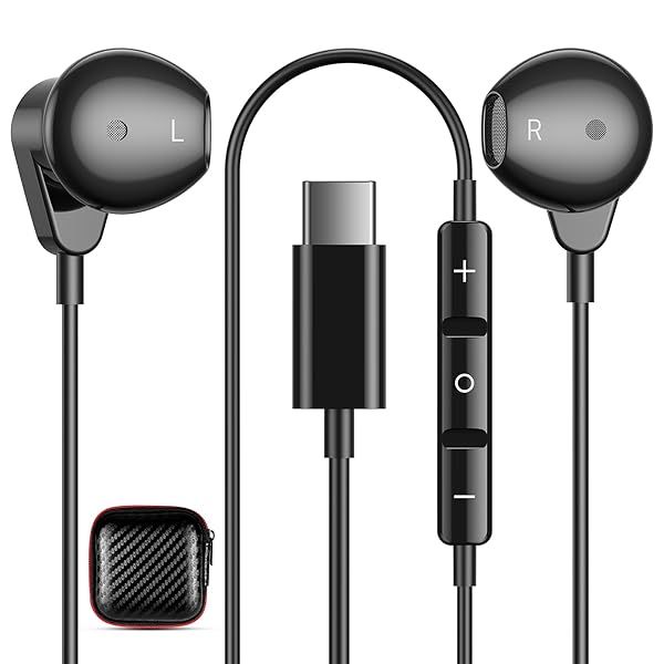 APETOO USB C Headphones: HiFi Stereo Earbuds for Samsung S24, iPhone 15, Galaxy Z Flip & More - Volume Control & Mic