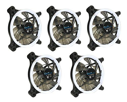 APEVIA 512L-CWH 120mm Silent Dual Rings White LED Fan Pack of 5 with 32 LEDs and Anti-Vibration Rubber Pads