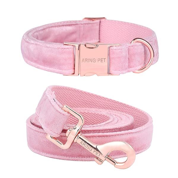 Soft Velvet Dog Collar and Leash Set Adjustable Comfy Collars for Dogs ARING PET