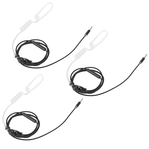 ASHATA 3 Sets Air Tube Headset Single Earbud 3.5mm Anti Radiation Noise Reduction Headphones with Mic and Collar Clip
