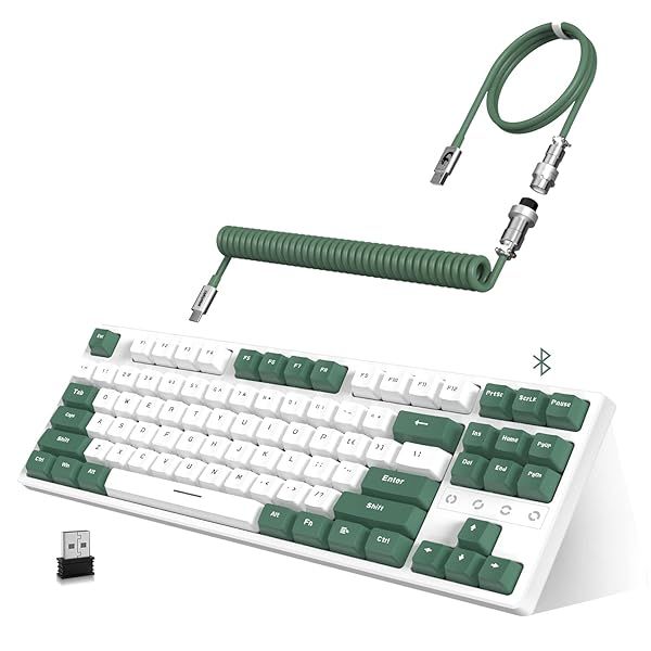ATTACK SHARK K87 Gaming Keyboard Wireless TKL Mechanical Keyboard,2.4G BT 5.0 Wired Coiled Keyboard Cable,Hot Swappable Tactile Switch,Chroma
