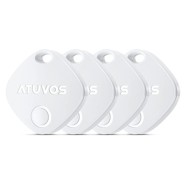 ATUVOS Bluetooth Key Finder 4 Pack: Smart Tracker for Luggage & Wallets - IP67 Waterproof, 250ft Range, Apple Find My Compatible