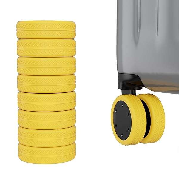AWINNER 8 Pack Luggage Wheel Covers - Durable Silicone Protectors for Spinner Suitcases & Office Chairs (Yellow)