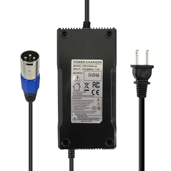 Abakoo 54.6V 4A Power Adapter for 48V 13S Lithium Battery Charger with 3 Pin XLR Connector