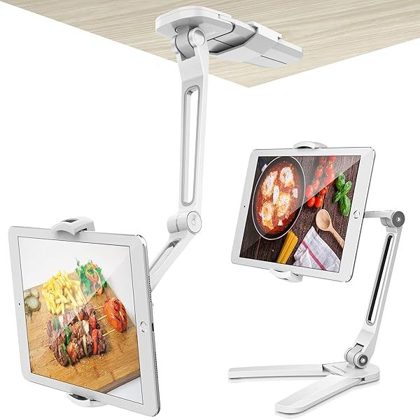 AboveTEK Under Cabinet iPad Mount, 3 in 1 Highflex 360° iPad Wall Mount for Kitchen, Tablet Celling Under Counter Holder, Kitchen iPad Stands Fits 4.7