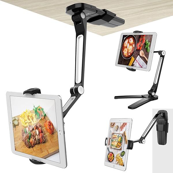AboveTEK iPad Wall Mount, 3 in 1 Highflex 360° Under Cabinet iPad Mount for Kitchen, Tablet Celling Under Counter Holder, Kitchen iPad Stands Fits 4.7