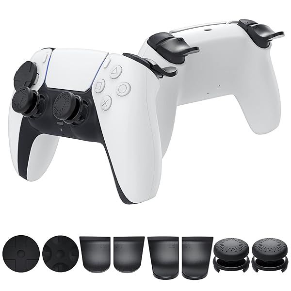 PS5 Accessories Kit Bundle with Thumb Grips Joystick L2 R2 Trigger Extender D-pad Button Anti-Slip Replacement Parts for Playstation 5 Controller