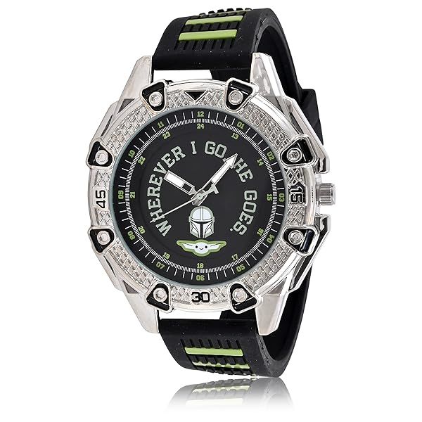 Accutime Lucas Star Wars Baby Yoda Men's Analog Watch with Silicone Strap and Large Glass Dial in Black Model MNL9008AZ