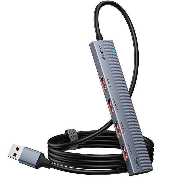 Aceele 10Gbps USB 3.2 Hub: 4 Ports, 4ft Cable & Type-C Power for Chromebook, iMac, PS4 & More