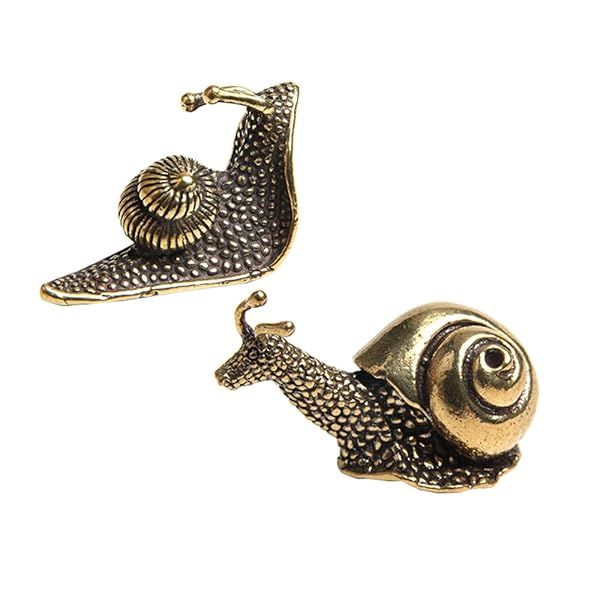 Acxico 2Pcs Solid Brass Snail Figurines - Unique Animal Statues for Home Decor & Gifts