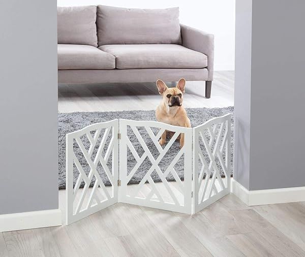 Adjustable 3-Section Wood Lattice Pet Gate for Indoor/Outdoor Use - Criss Cross Design