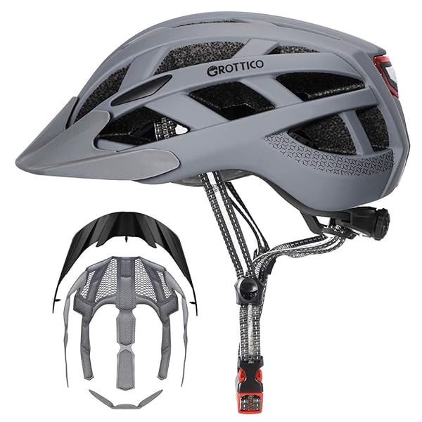 Adult-Men-Women Bike Helmet with Light - Mountain Road Bicycle Helmet with Replacement Pads & Detachable Visor