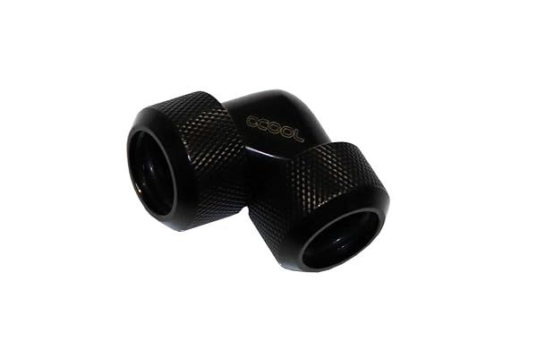 Alphacool 17446 Eiszapfen 16mm HardTube Compression Fitting 90° L-Connector for plexi- Brass Tubes (Rigid or Hard Tubes) - knurled - deep Black Water Cooling Fittings