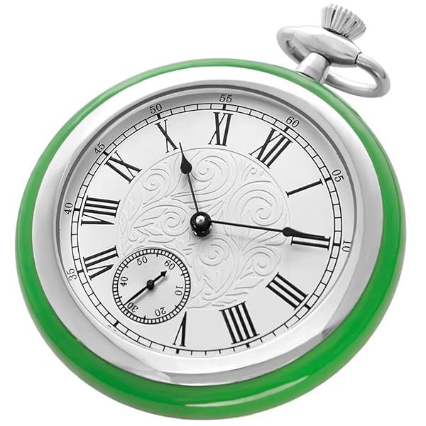 Alwesam Antique Pocket Watch Mechanical Hand Wind Green Jade andStainless Steel Watch with Chain and Box