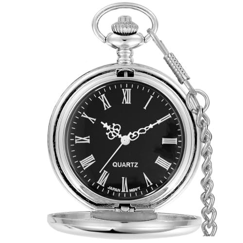 Alwesam Smooth Quartz Pocket Watches Round Roman Numbers with 37cm Chain Christmas Birthdays Best Gifts Father Days