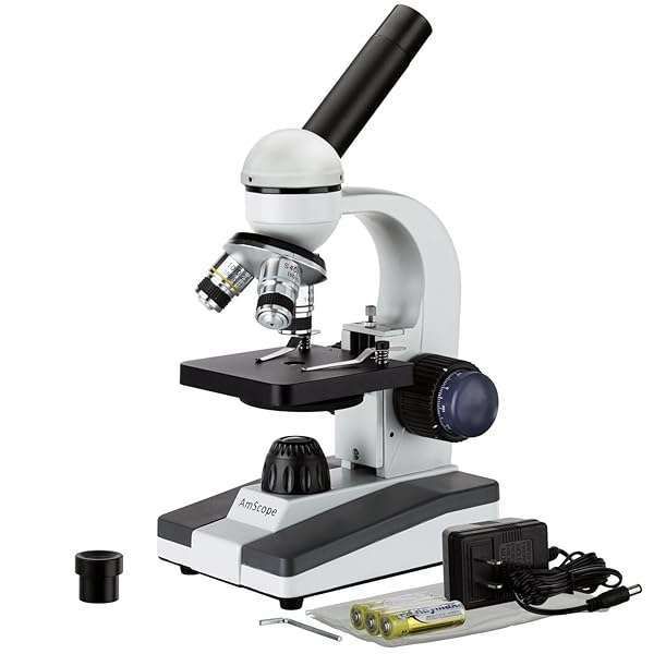 AmScope M150 Series Portable LED Monocular Microscope - 40X-1000X Magnification Kit with Dust Cover & Eyepieces