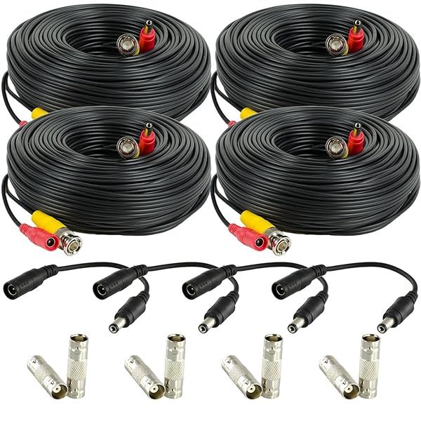 Amcrest 4-Pack 100 Feet Pre-Made Siamese BNC Video and Power CCTV Security Camera Cable for 960H and HD-CVI Camera and DVR