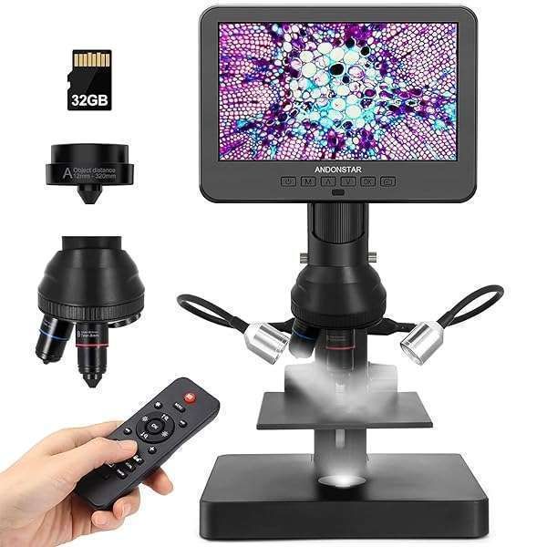 Andonstar AD246S-P HDMI Digital Microscope: 4000x Zoom, 7'' Screen, UHD Video for Coins & Biology - Perfect for All Ages!