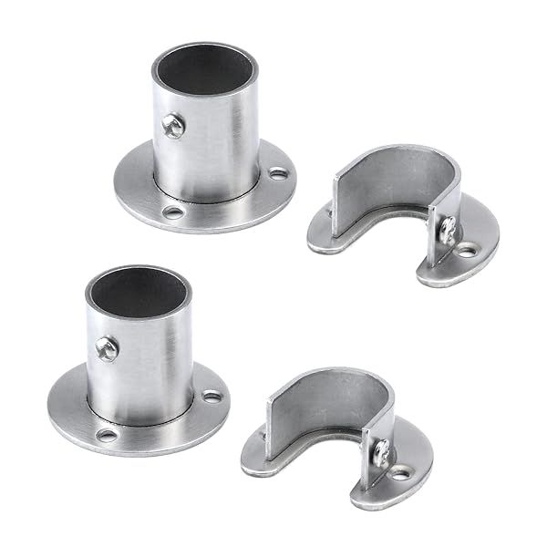 Antrader 4 Pack Stainless Steel Wardrobe Bracket Closet Rod End Supports U Shaped O Shaped Flange Rod Holder Set 1 Inch Diameter