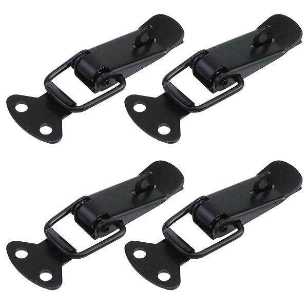 Antrader 4 Set Black Stainless Steel Cabinet Hardware Spring Loaded Latch Catch Toggle Hasp with Screws 2 1/4 Inch Length Lock Hole