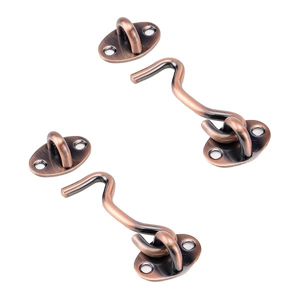 Antrader Barn Door Lock Gate Latch,3-Inch Privacy Hook and Eye Latch for Sliding Barn Door with Screws,Red Bronze Tone,2 Pack