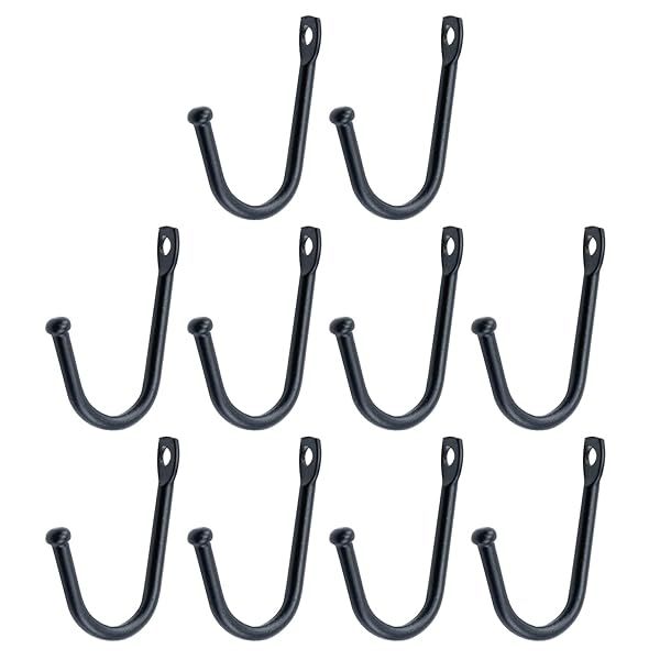 Antrader Early American Iron Hooks Pack of 10 Decorative Wall Door Key Coat Bag Hangers 1.4 x 1 Inch Black