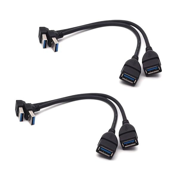 Antrader USB 3.0 Right Angle Extension Cable - 90 Degree Male to Female Adapter (2 Pairs) for Fast Data Transfer