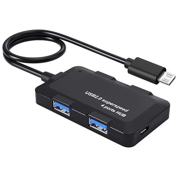 AreMe Micro USB OTG Cable Adapter with 4 USB Ports + Power Port for Fire Stick 4K and More Host Devices