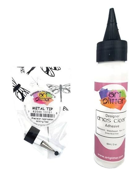 Art Glitter Glue Designer Dries Clear 2 oz - Ultra Fine Metal Tip Adhesive for Crafting