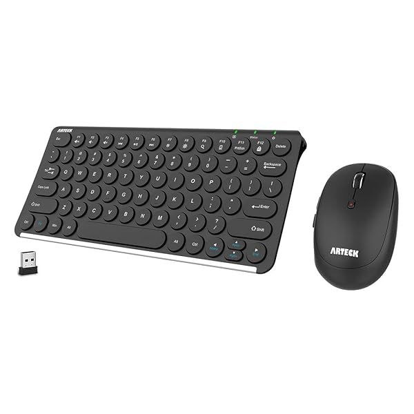Arteck 2.4G Wireless Keyboard and Mouse Combo Ultra Compact Slim Full Size Ergonomic for PC Laptop Windows 10 8 7 Rechargeable Battery
