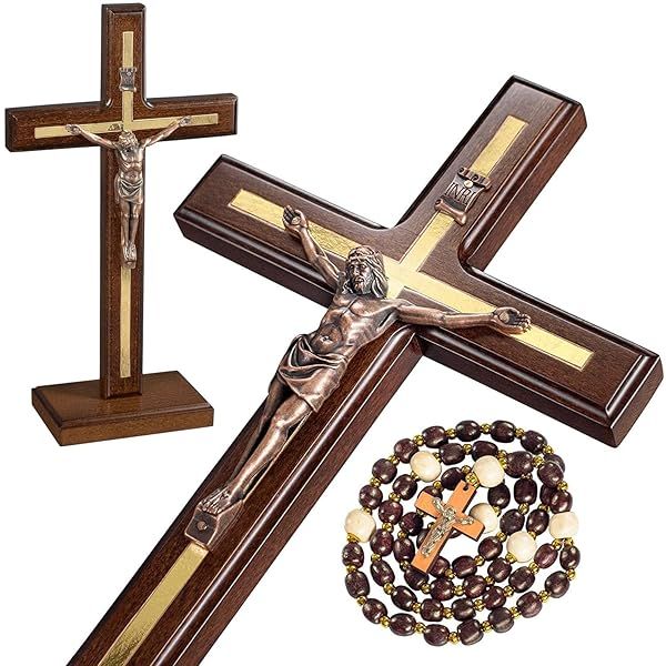 Unique Asterom Handmade Crucifix - Wooden Table Cross with Detachable Stand for Catholic Home Decor