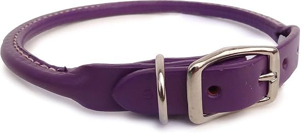 Auburn Leather Purple Pet Dog Collar Round Rolled 16 to 18 Inches for Comfortable and Stylish Dog Wear