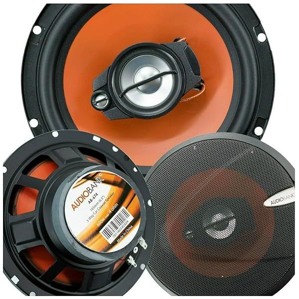 Audiobank 2X AB674 6.5 Inch 600 Watts 3 Way G Series Car Audio Stereo Coaxial Speakers with Grill Polypropylene MICA Cone Woofer 4 Ohms