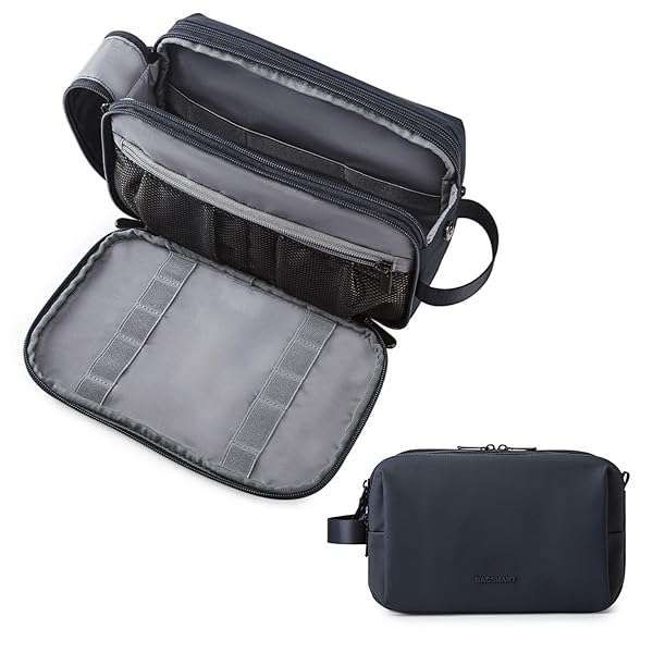 Buy BAGSMART Men's Toiletry Bag - Water-Resistant Travel Organizer Dopp Kit in Navy Blue | Essential Shaving & Toiletries Storage