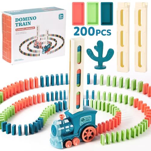 BAIWER 200 PCS Domino Train Toy Set Automatic Electric Machine for Kids Ages 4-8 Perfect Birthday and Easter Gift Family Game