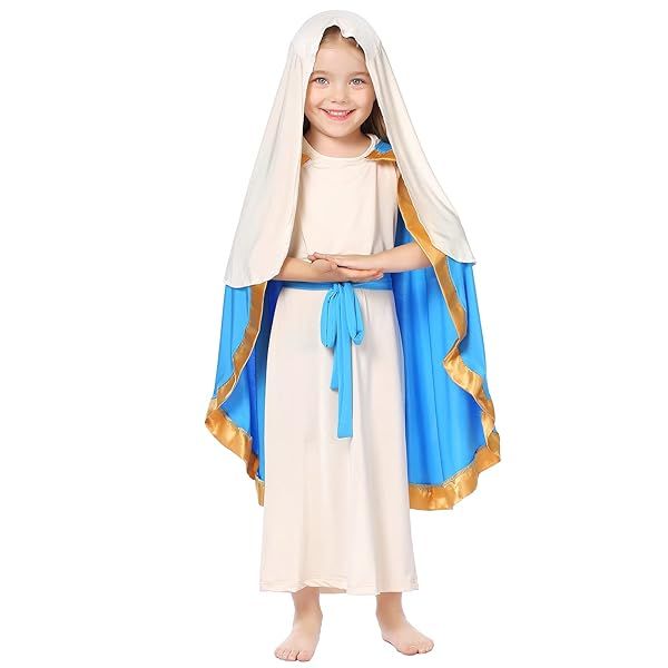 BAKUGOU Mary Costume for Kids Virgin Mary Dress Biblical Outfit Girls Cosplay Saint Mary Costume