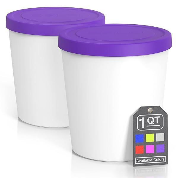 BALCI Premium Ice Cream Containers - 2 Pack Quart Tubs with Lids for Ice Cream, Sorbet & Gelato - Perfect Freezer Storage - Purple