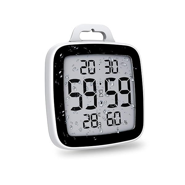 BALDR Digital Bathroom Clock Waterproof Shower Clock with Timer Time and Temperature for Kids and Adults Black