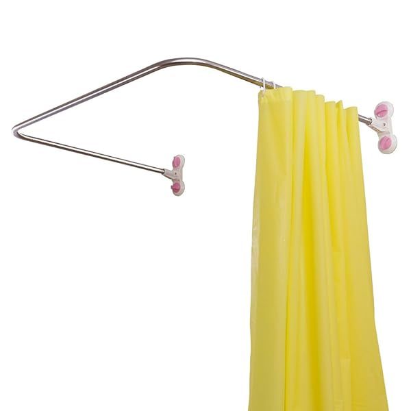 BAOYOUNI U-Shaped Corner Shower Curtain Rod - Decorative Curved Bath Rail with Suction Cup, 38.5'' x 40''