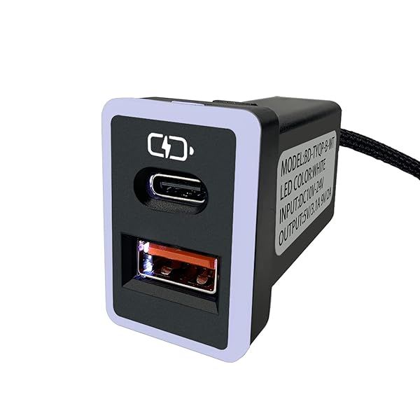 Fast Charging B&DOG XSIN Car Charger PD QC3.0 for Toyota - Type C USB with LED Light, Compact Design