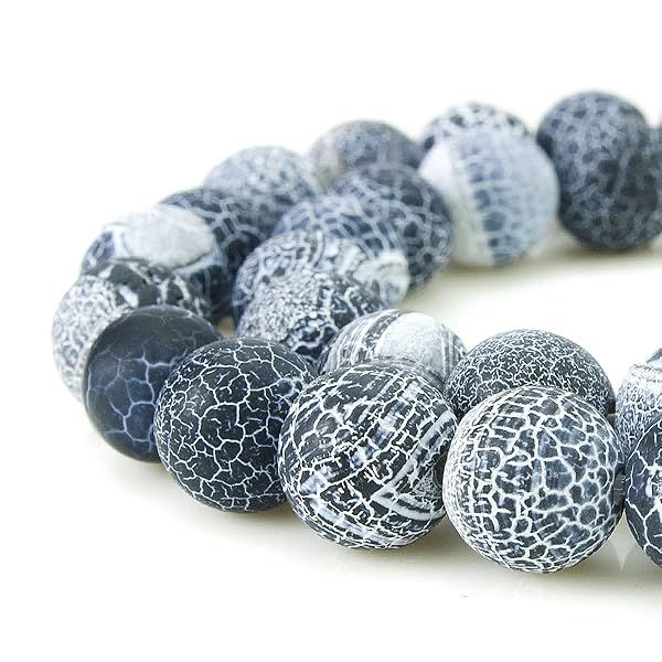 BEADNOVA 10mm Black Frosted Agate Beads - Unpolished Matte Gemstone Strand for Jewelry Making