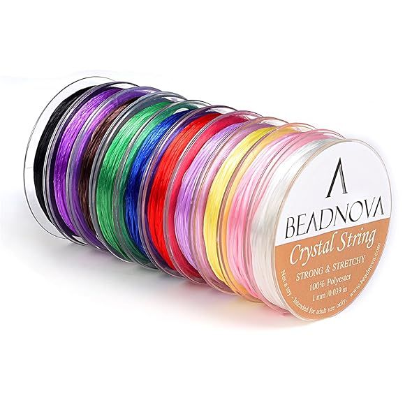 BEADNOVA 1mm Elastic Stretch Crystal String Cord - 10 Rolls Mixed Colors for Jewelry Making & Bracelet Beading (12m Each)