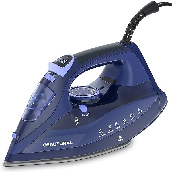 BEAUTURAL Steam Iron: Precision Thermostat, Ceramic Soleplate, Auto-Off & Self-Cleaning Features for Effortless Ironing