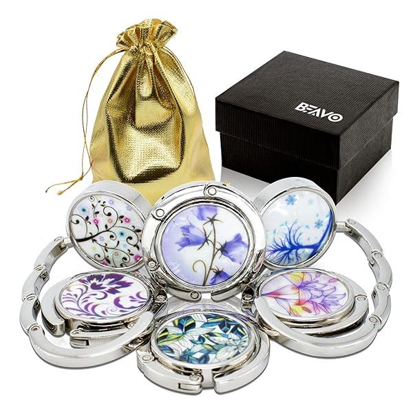 Beavoing Set of 6 Mixed Pattern Foldable Women's Bag Purse Hook Handbag Hanger Holder for Easy Storage and Organization